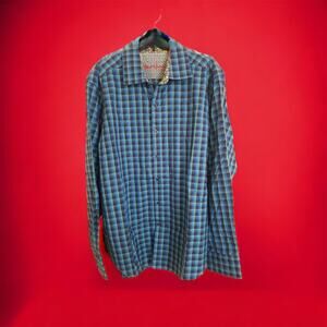 Robert Graham Blue Black Geometric Print/Contrasting Cuff Classic Fit ~2XL